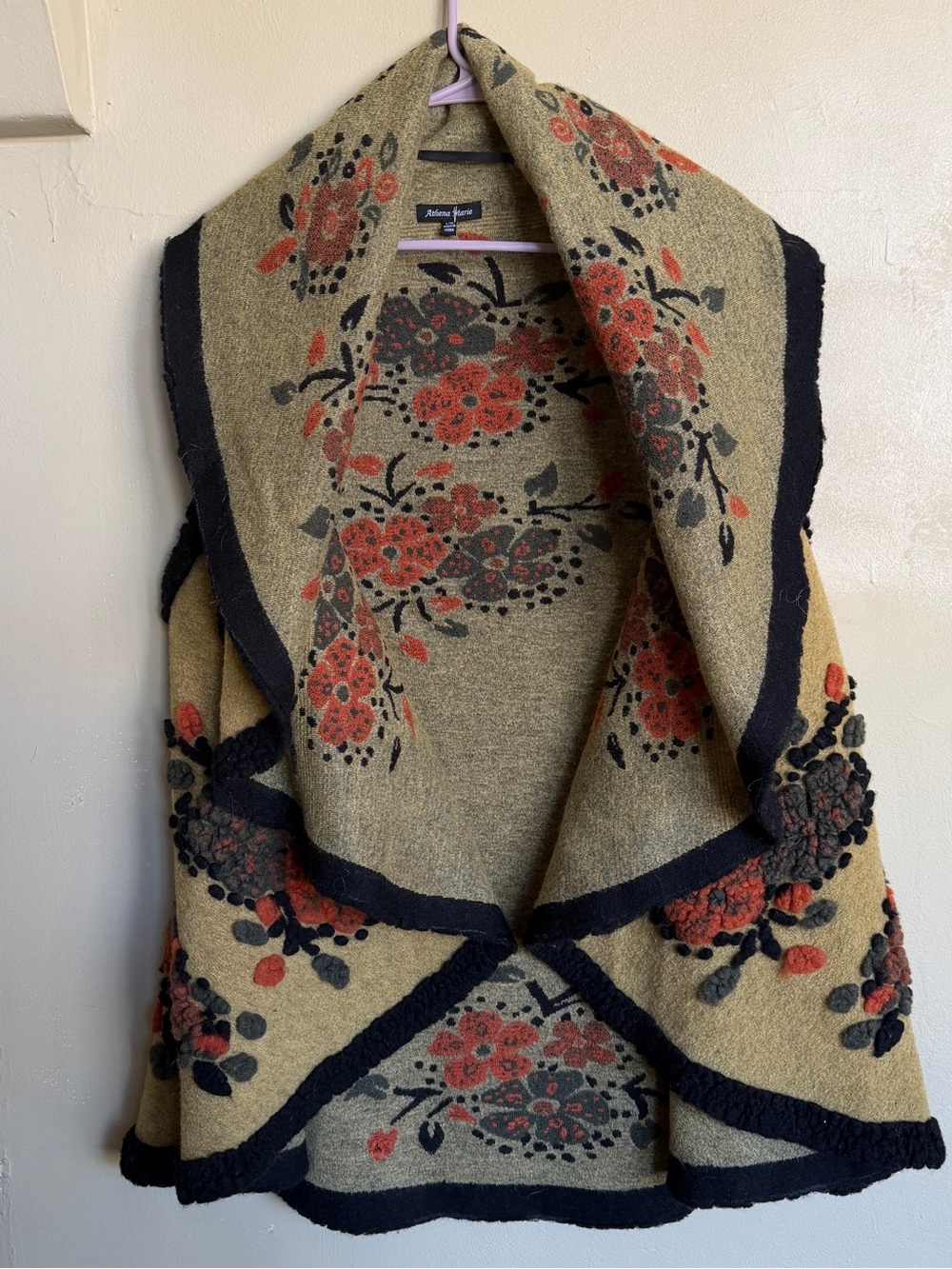 Athena Marie Floral Knit Shawl Vest/Cardigan